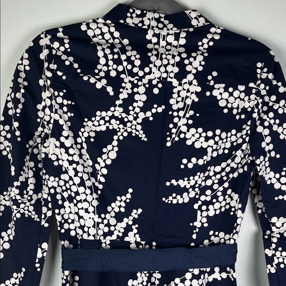 Boden Navy Button-Up Shirt with White Dot Vine Pattern - Picture 7 of 14